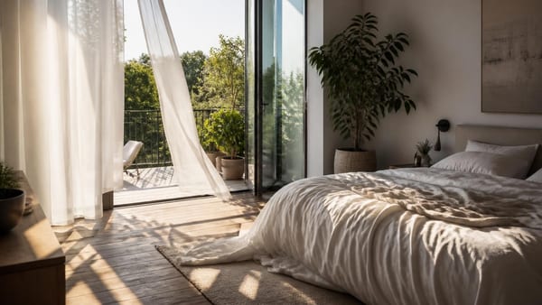 Après : une chambre avec accès direct au balcon