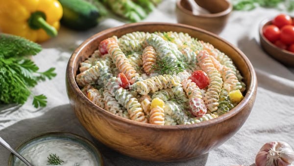 Mieux que la vinaigrette : cette sauce légère rend les salades de pâtes encore meilleures